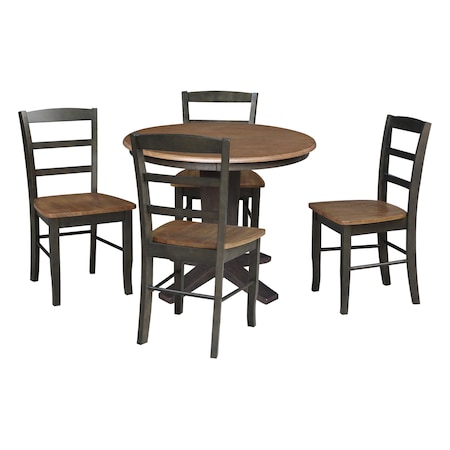 International Concepts 36 in. Solid Wood Round Top Dining Table with 4 Chairs in Hickory/Washed Coal K45-36RT-23B-C2-4